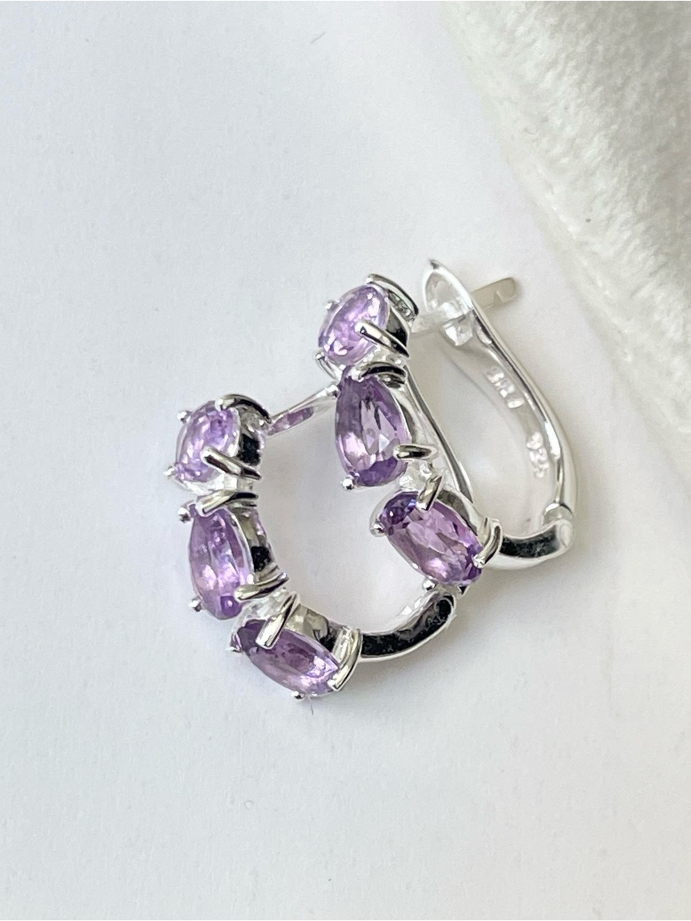 Gorgeous natural triple Amethyst Huggies in 925 Sterling Silver (14mm)